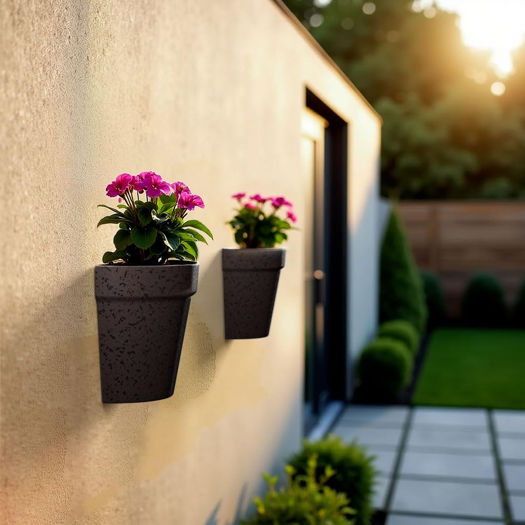 Asnext 2 Pack Plastic Wall Planter for Indoor Plants, 7.5 Inch Hanging Wall Planter Pots, Wall Mounted Succulent Planters (Iron)