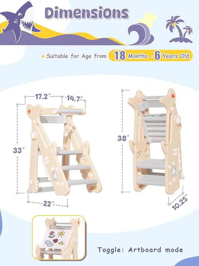 VBABY Foldable Toddler Tower, Plastic Kids Kitchen Stool, Adjustable Height Toddler Step Stool, Certified Standing Tower, White