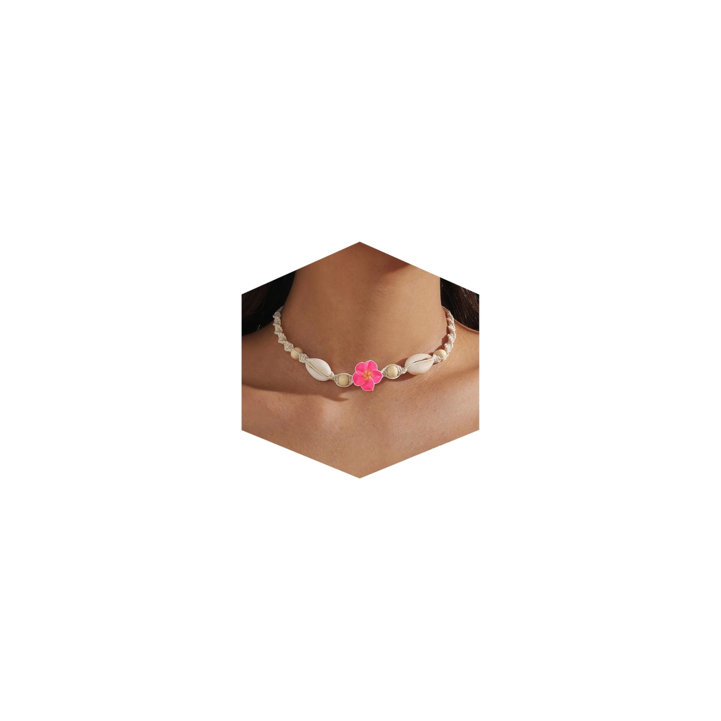 Nackiy Handmade Sea Shell Necklace Choker For Women Summer Adjustable Natural Shell Collar Necklace (Pink Flower)