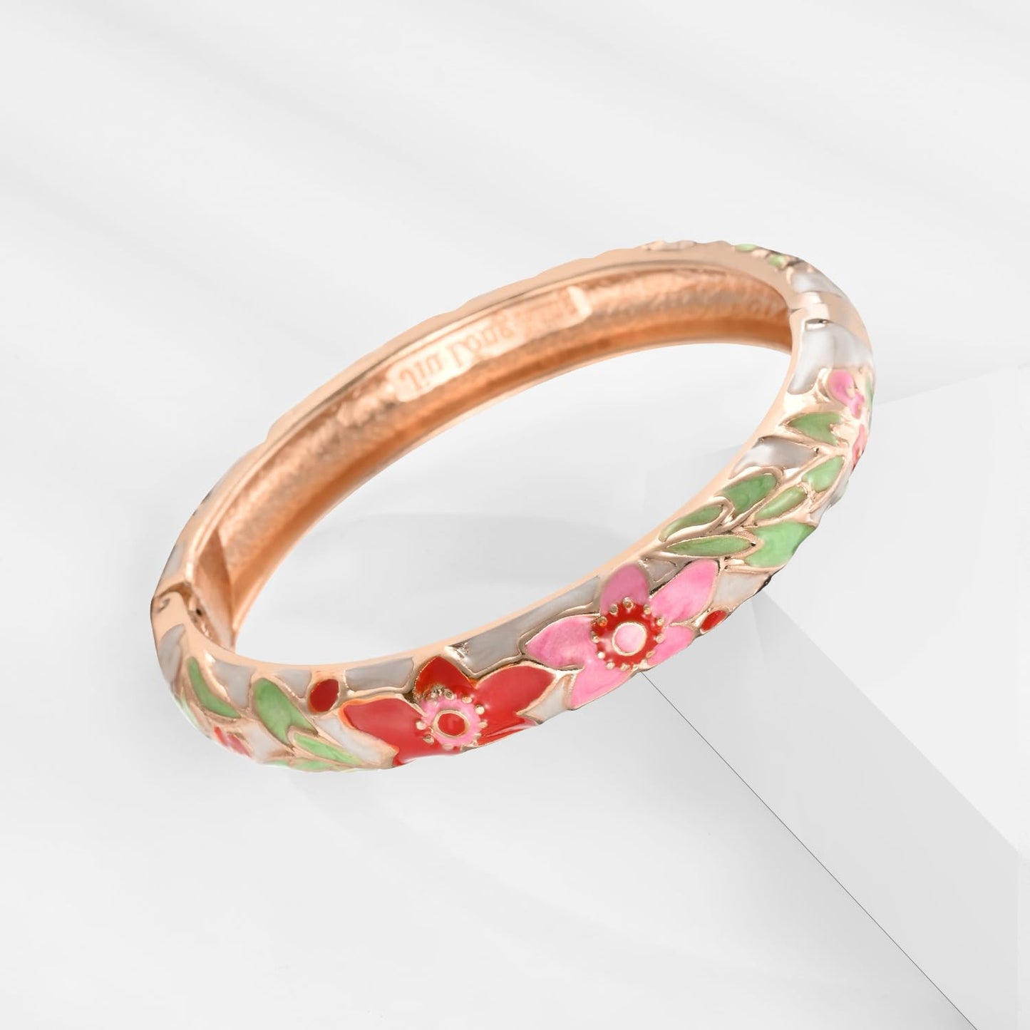 UJOY Womens Multi-Colors Cloisonne Bracelet Gold Plated Flower Enameled Hinged Cuff Bangles Jewelry Gift 55A-3PCS Cream White