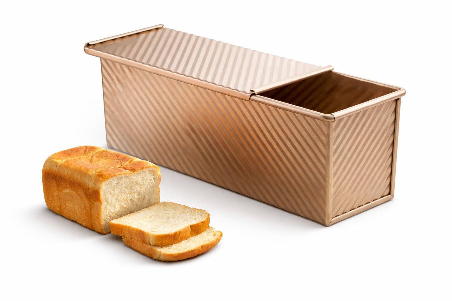 Spmarkt Bread Pan, 13 * 5inch Aluminized Steel Non-Stick Rectangle Pullman Loaf Pan with Lid, Long Sourdough Bread Loaf Pan for Homemade, Deep Bread Tin with Dough Scraper Cutter