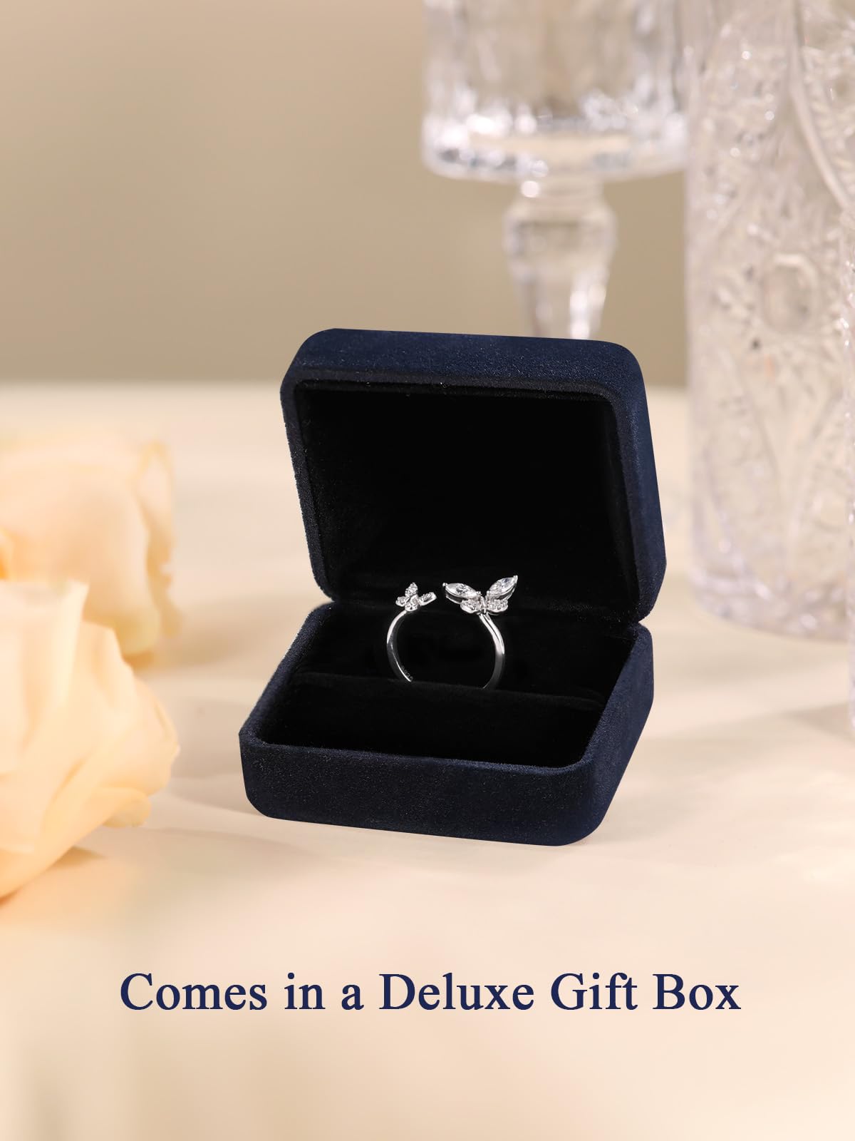 CYW Moissanite Butterfly Ring Sterling Silver Adjustable Womens Stacking Open Rings Size 9