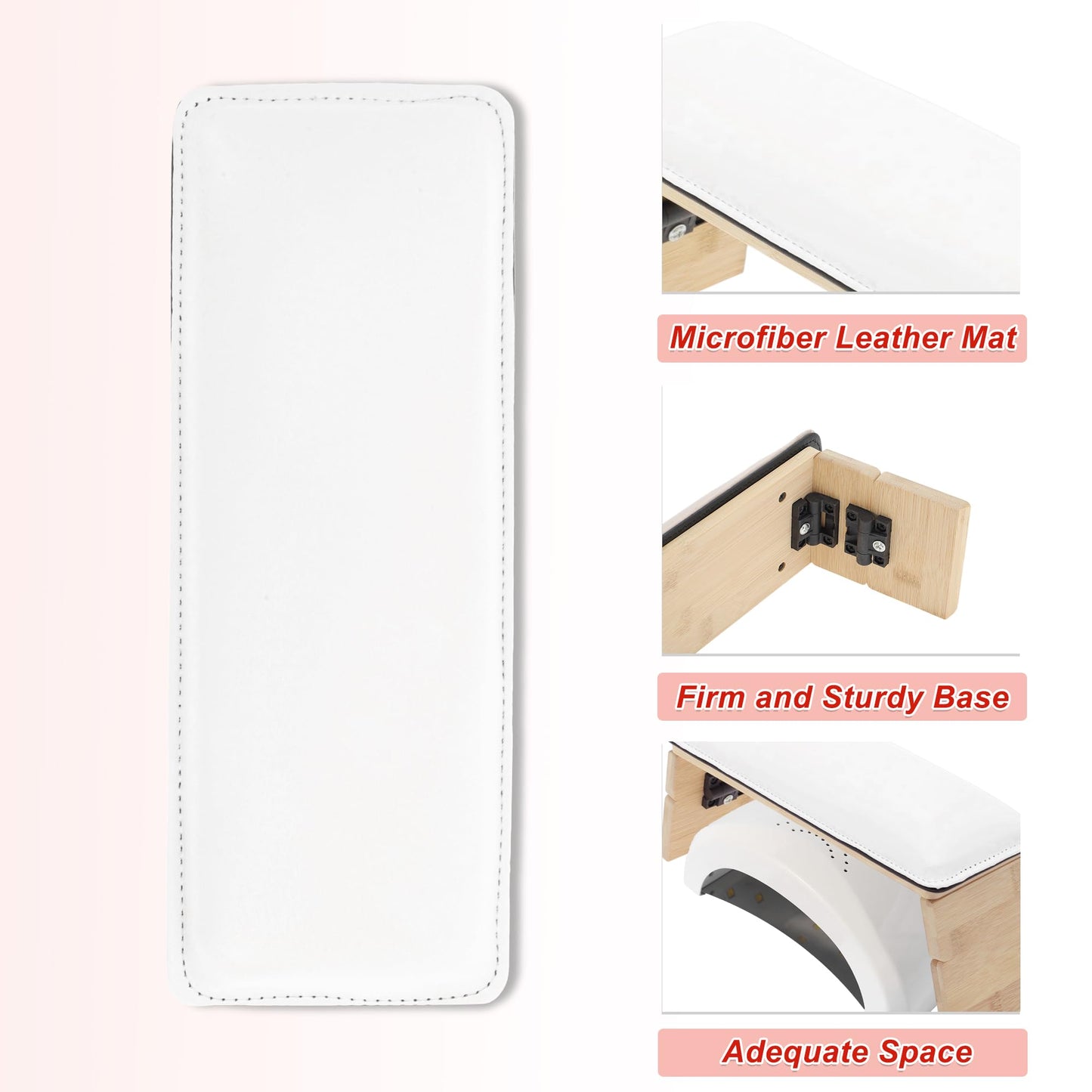 GLIDESMOOTH Arm Rest for Nails Tech, Comfortable Supportive Design Nail Arm Rest Cushion, Nail Arm Rest, Non-Slip Manicure Hand Rest Stand, White, 1 Set