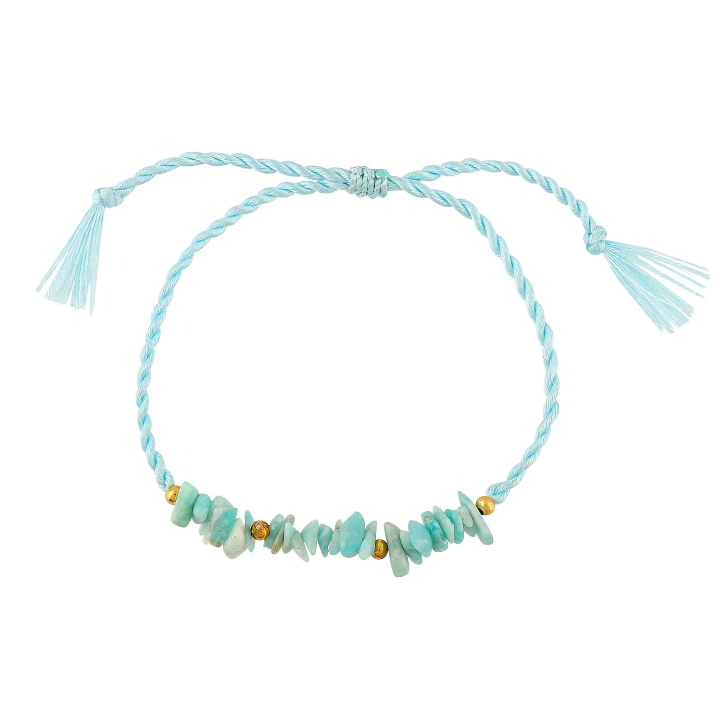 GEMSYMPHONY Amazonite Gemstone Chips Rope Bracelet – Adjustable Handmade Crystal Chip Bead Bracelet for Women & Men, Natural Stone Healing Jewelry, Boho Style, Unisex Spiritual Gift (Amazonite)