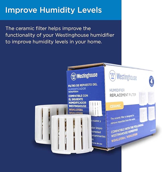 Westinghouse Ceramic Ball Filter Set for Westinghouse Humidifiers WSHUJ2158B & WSHUJ2158A (4 Pack) - Features Honeycomb Filtration System to Maintain Clean and Breathable Air