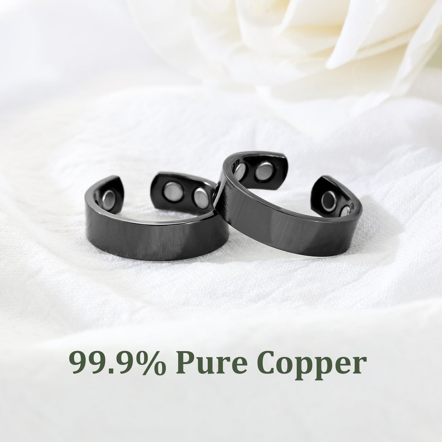MagEnergy 2PCS Copper Rings for Men & Women, 99.9% Pure Copper Magnetic Adjustable Thumb Ring with Strong Magnet, Jewelry Gift with Present Box