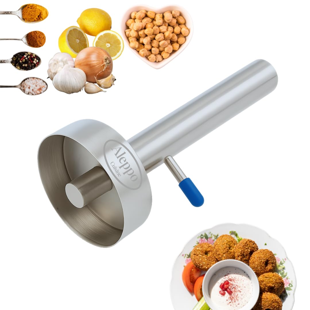 Falafel Maker Press Stainless Steel Syrian Type With Hole (Donut Shape) Premium Quality Kitchen Tool Meatball Mold Scoop Smooth Handle With Rubber Cap (Medium Donut 2.3")