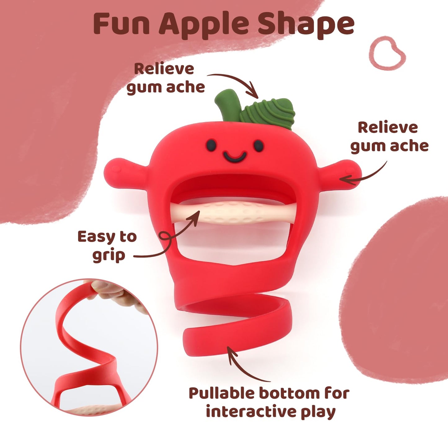 Baby High Chair Suction Toys Teething Chew - Silicone Apple Teething Relief Toys Silicone Teethers Table Toys, Food Grade Silicon for 6 12 18 Months(Red)