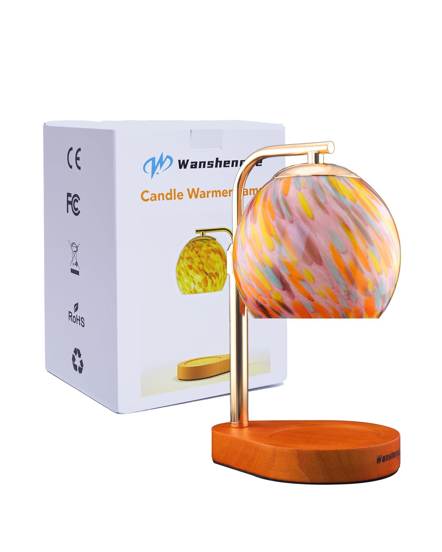 WangshengLe Stained Glass Candle Warmer Lamp Adjustable Height, 7-Level Dimmable Brightness with 2/4/8H Timer, Candle Warmer Light with 2 Bulbs for Women Mom Scented Jar Candles - Gold