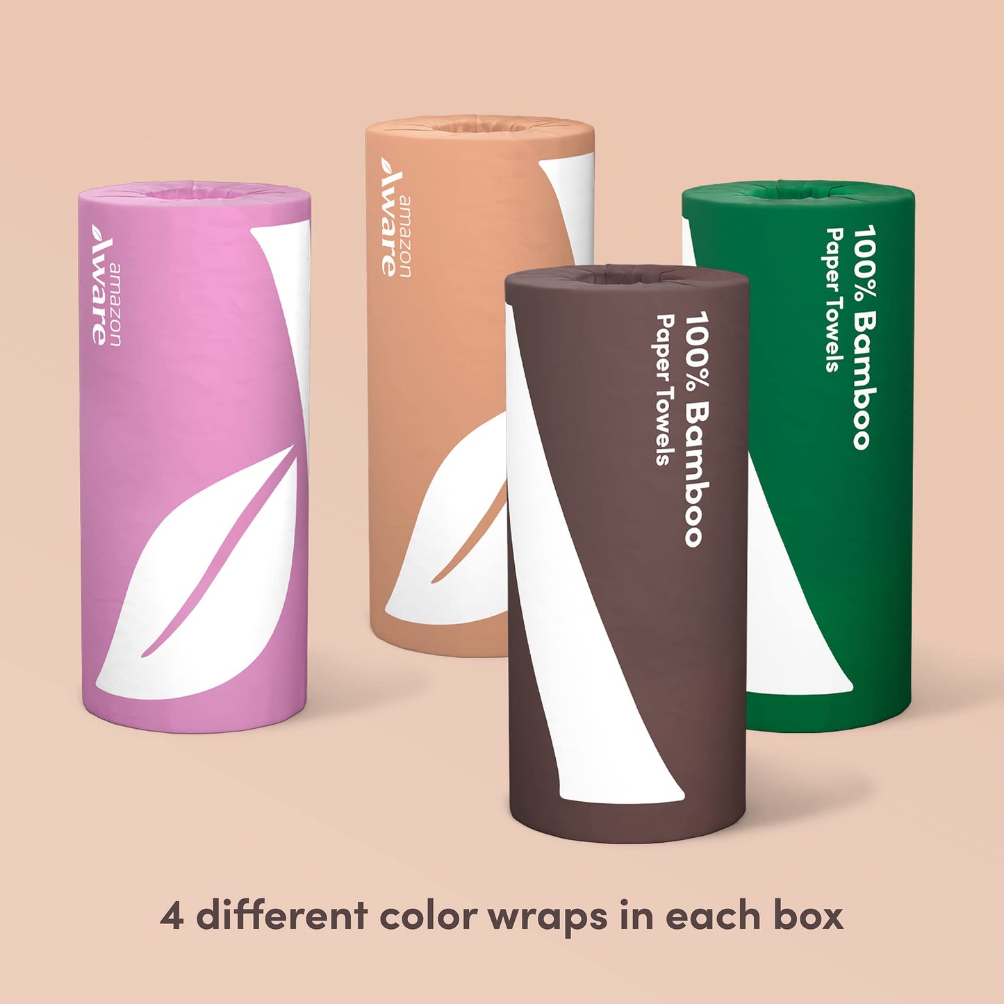 Amazon Aware Bamboo Paper Towels, 6 Rolls, 2 ply, FSC Certified, 150 Sheets, 900 Count, Plastic-Free, Multicolor