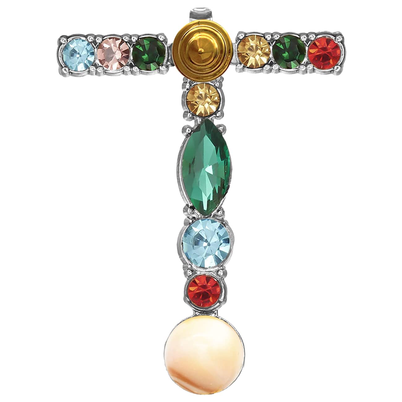 XGALBLA Letters T Plated Metal Stone Clear Colorful Crystal Lapel Pin Brooches Collar(Silver Tone)