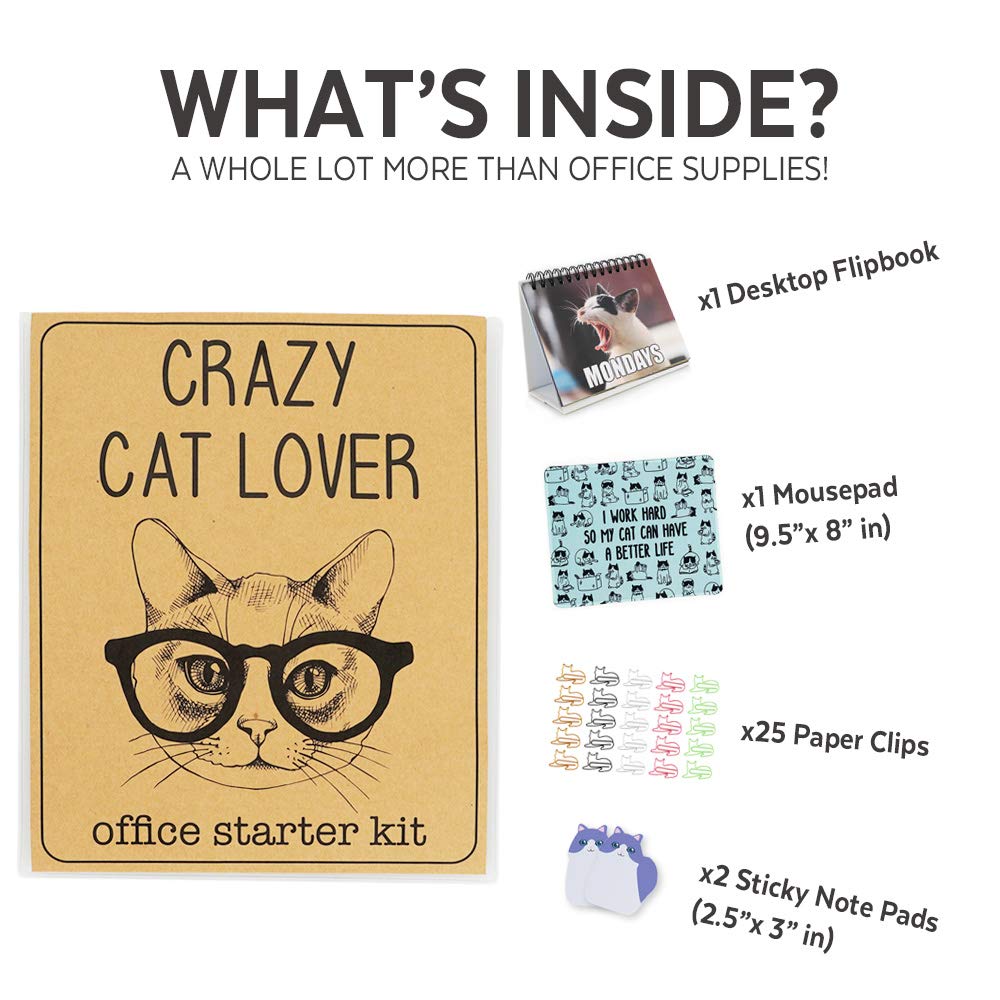 Office Gift for Cat Lovers | Cute Cat Office Supplies - Funny Cat Memes Desktop Flipbook, Cat Mouse Pad, Cat Shaped Bookmark Paper Clips, Cat Sticky Notes, Accessories for Home School Work Office