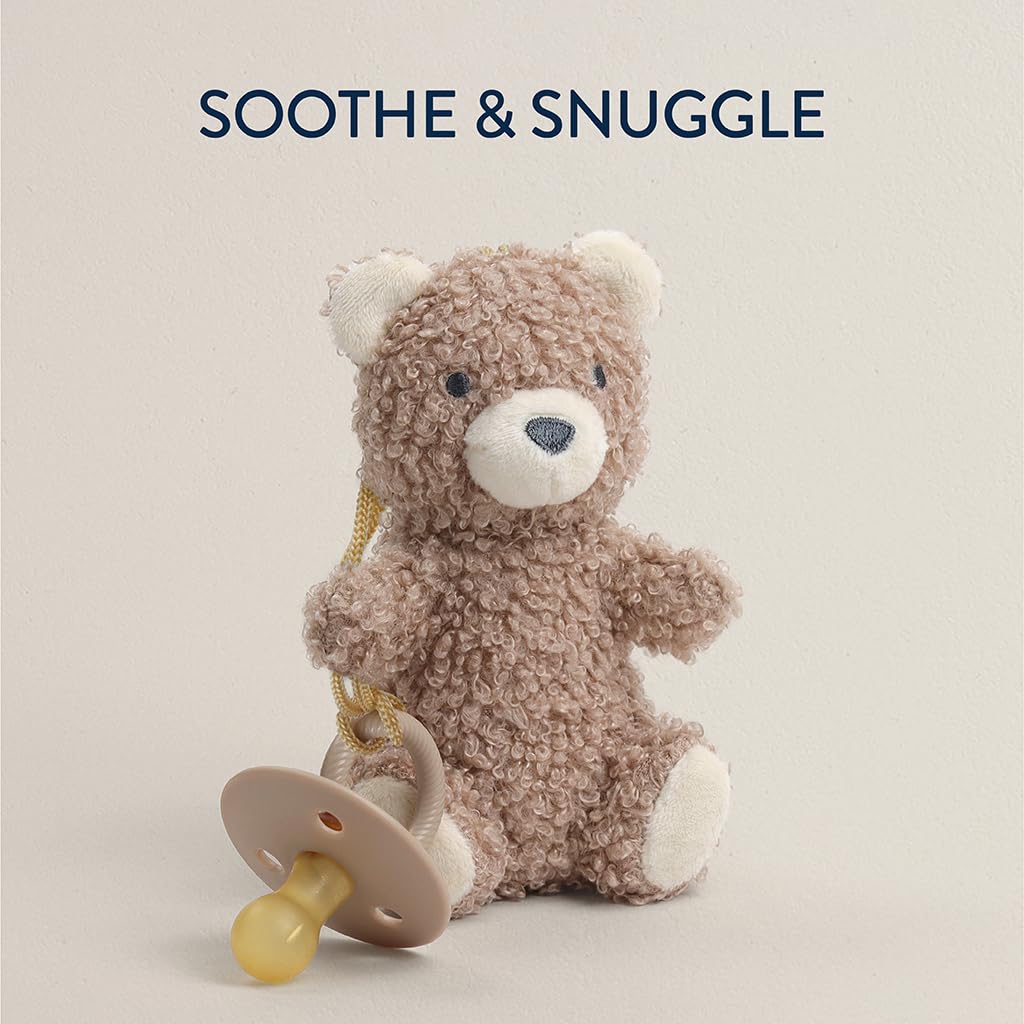 Itzy Ritzy Pacifier & Lovey Set – Natural Rubber Paci with Stuffed Animal Lovey – Detachable Plush Bear Pacifier Holder & Coordinating Natural Rubber Soother, Ideal for Ages 0-6 Months (Bear)