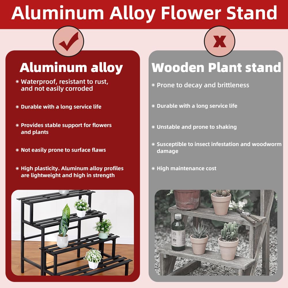 DHYGOTFUR Aluminum Plant Stand - Indoor & Outdoor Ladder Display Shelf for Plants - Sturdy Space-Saving Utility Organizer for Patio, Balcony & Garden (4-Tier)