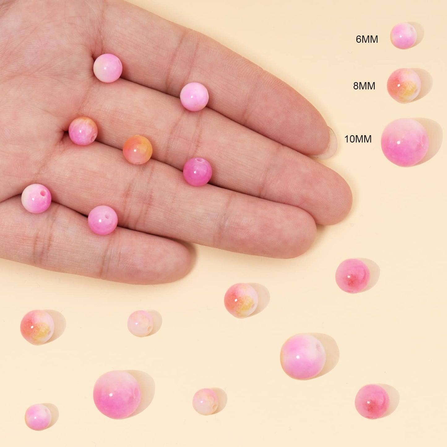 45pcs 8mm Natural Stone Beads Pink Yellow Persian Jade Beads Energy Crystal Healing Power Gemstone for Jewelry Making, DIY Bracelet Necklace