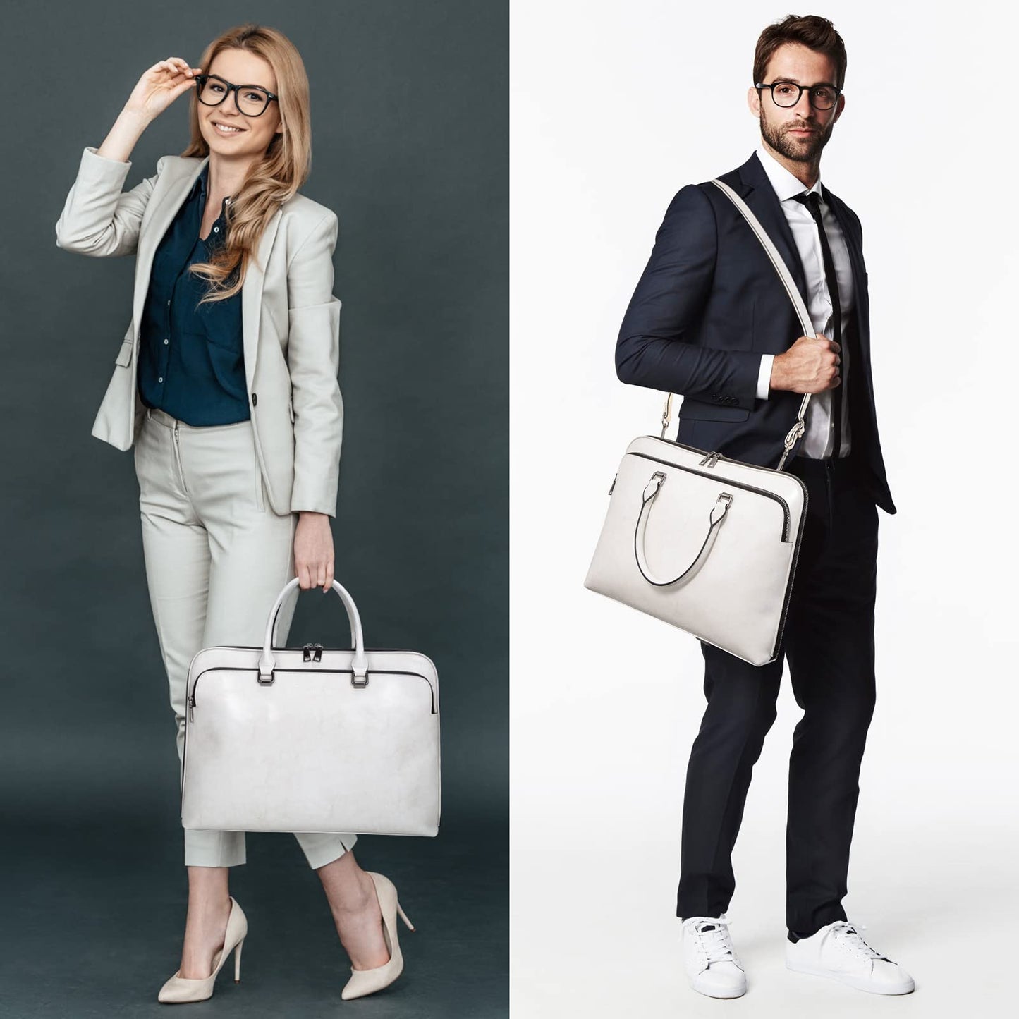 Blofinche Genuine Leather laptop Briefcase: Messenger shoulder bag 15 16 inch men macbook case women work satchel designer handbag Beige