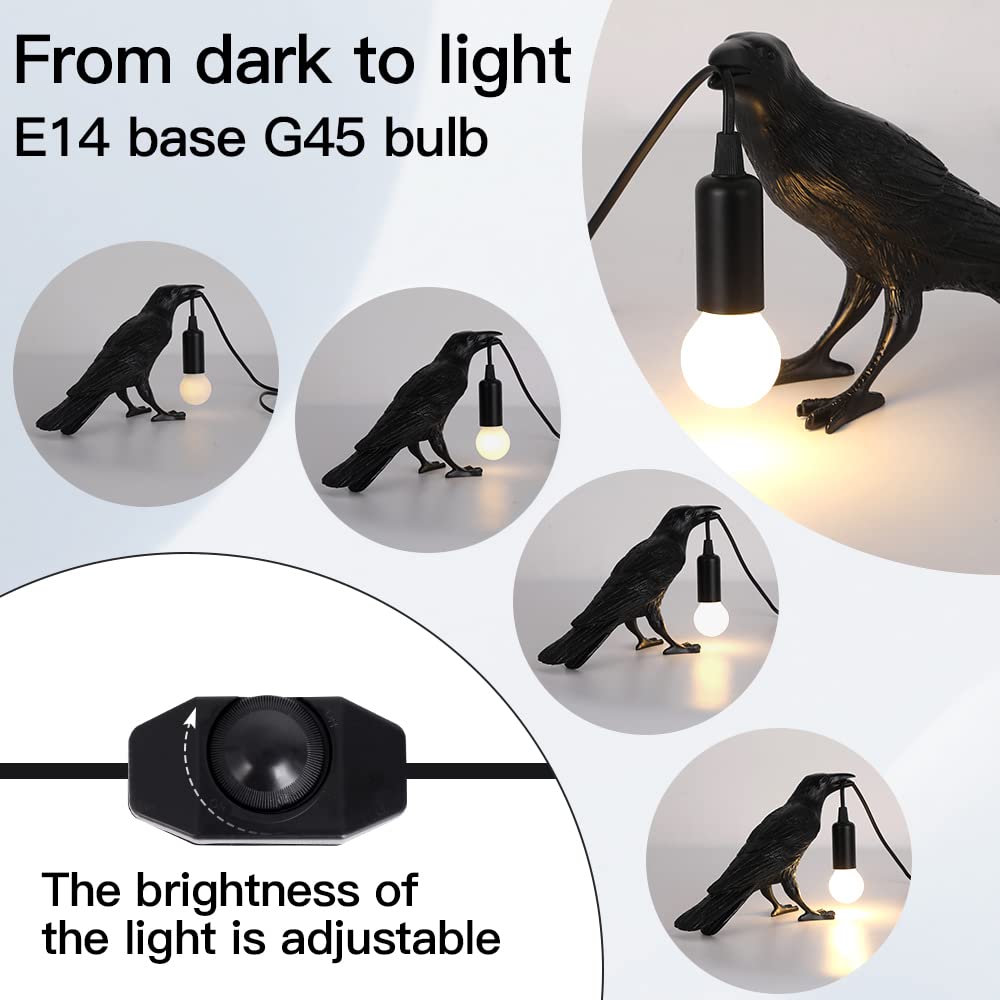 OVANUS Crow Lamp Gothic Decor, Raven Table Lamp with Adjustable Brightness, Dark Academia Aesthetic Night Light for Bedroom, Halloween Black Bird Lamp, Unique Gift