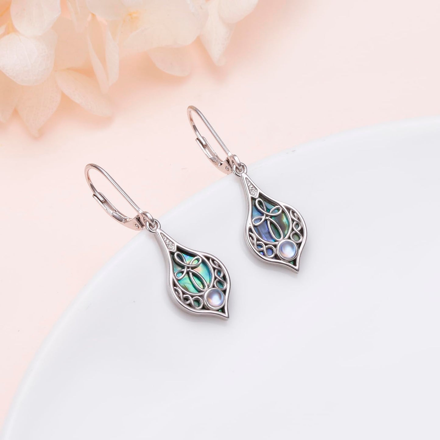SHAOAN 925 Sterling Silver Cross Moonstone Dangle Drop Earrings Abalone Shell Teardrop Earring Jewelry Gifts for Women