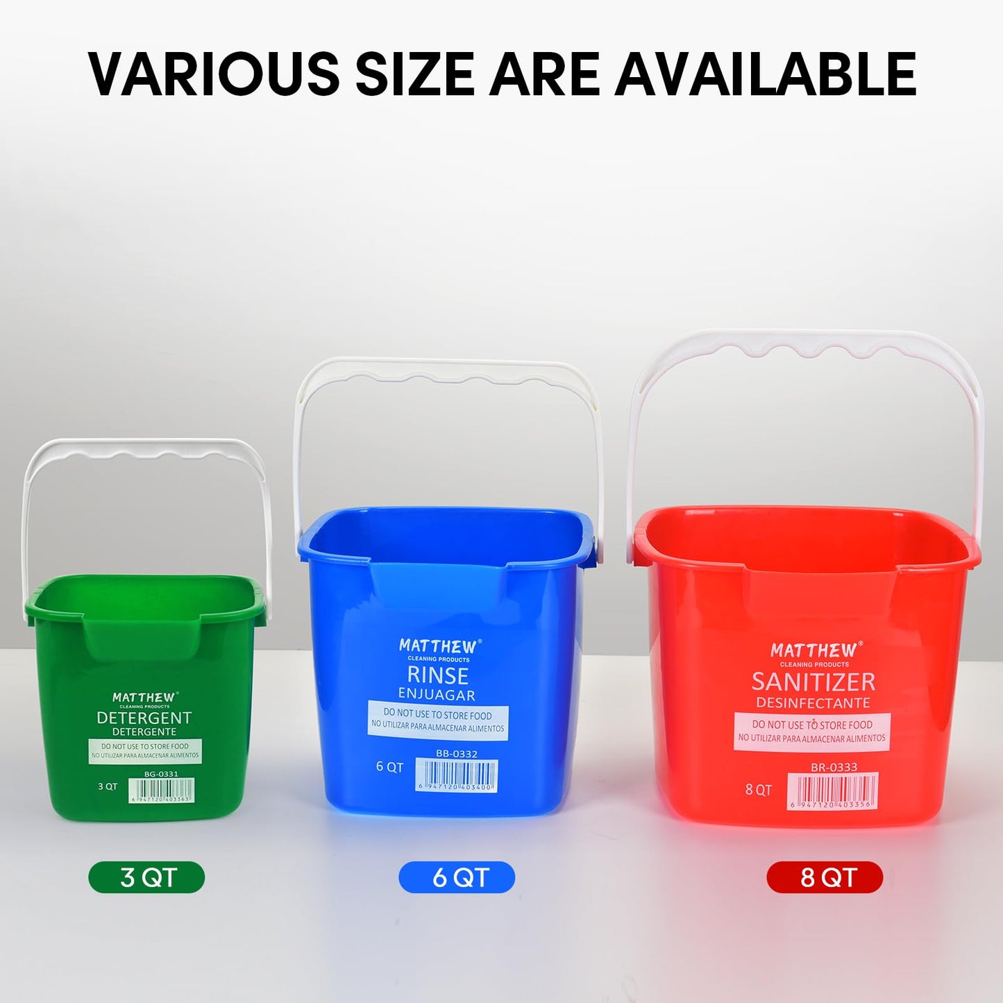 Matthew Detergent&Sanitizing Cleaning Bucket 3 Quart Plastic Pail,Set of 12 Square Containers,Built-in Spout w/Handle,Wash Rinse Sanitize Handwash Bucket for Home Office Commercial Restaurant (Blue)