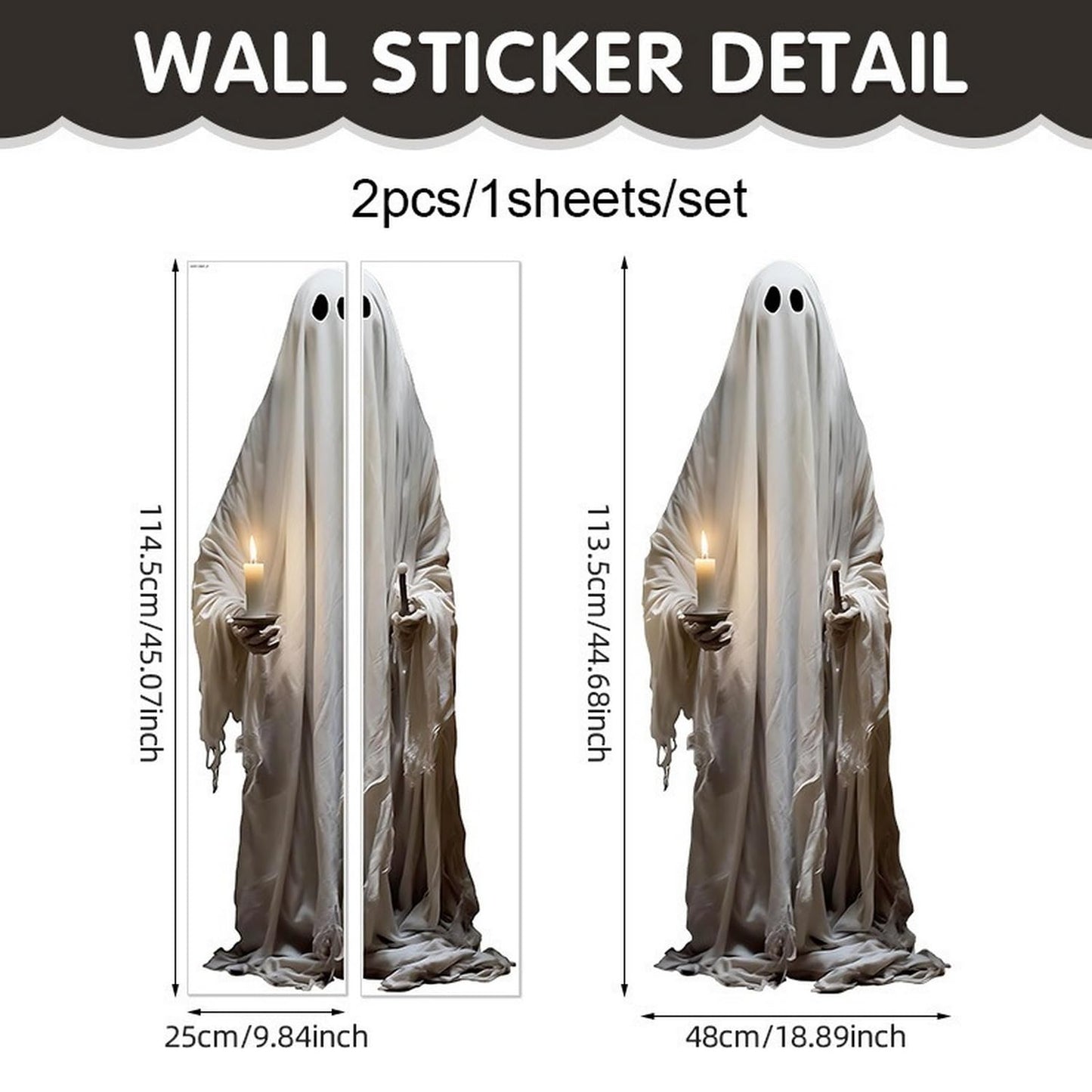 2 Pcs Halloween Decorations Window Clings Decor Double-Side Extra Large Scary White Ghosts Halloween Spooky Window Decals School Home Office Party Supplies for Glass Windows