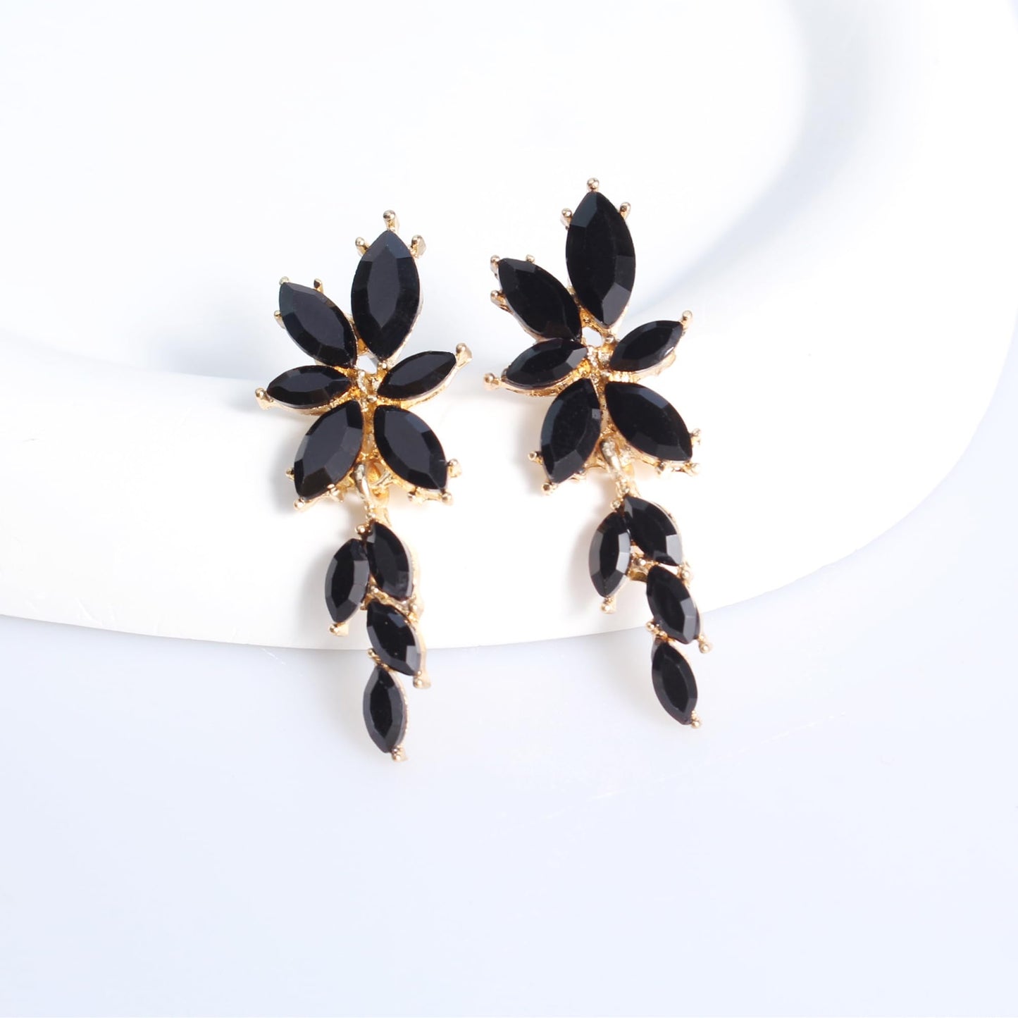 ATIMIGO Elegant Black Rhinestone Dangle Earrings Cluster Crystal Wedding Bridal Earrings for Brides Bridemaids Formal Prom Statement Drop Earrings for Women