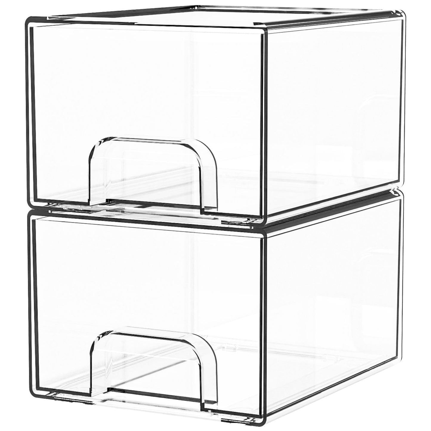 Yieach 2 Pack Clear Stackable Storage Drawers,4.4'' Tall Acrylic Drawer Containers for Organizing,Bathroom Organizers and Storage Bin Box,Plastic Makeup,Medicine Organizer Bins for Cabinet,Undersink