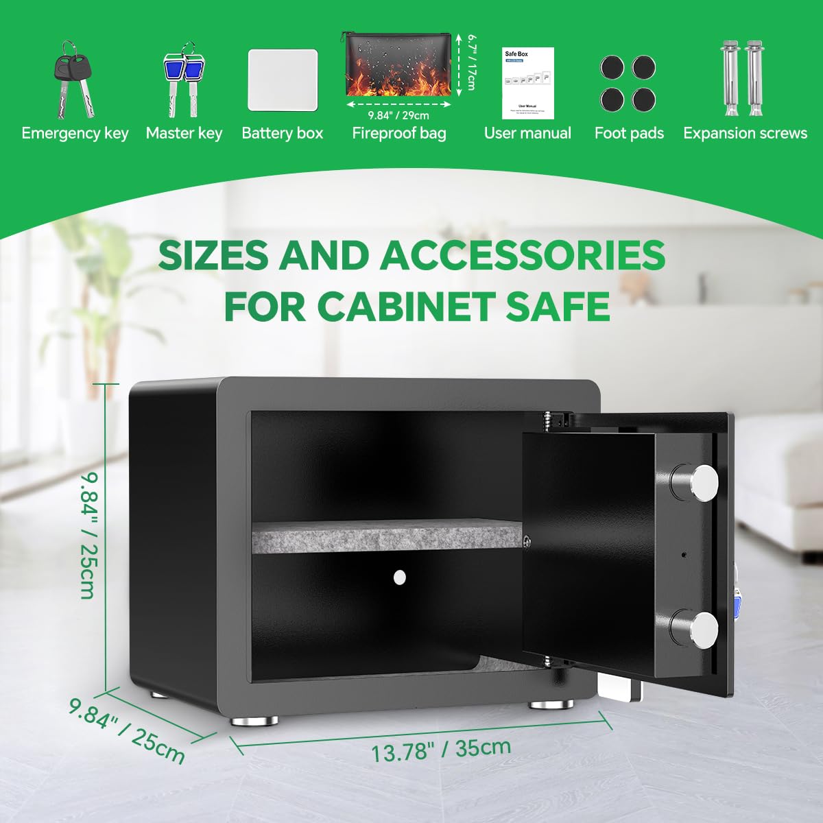 Safe Box with Digital Keypad & Alarm System - Electronic Lock Box for Jewelry Cash with Adjustable Shelves - Includes LED Light & Fireproof and Waterproof Bag(0.8/1.0/1.3/1.53/2.5Cuft)