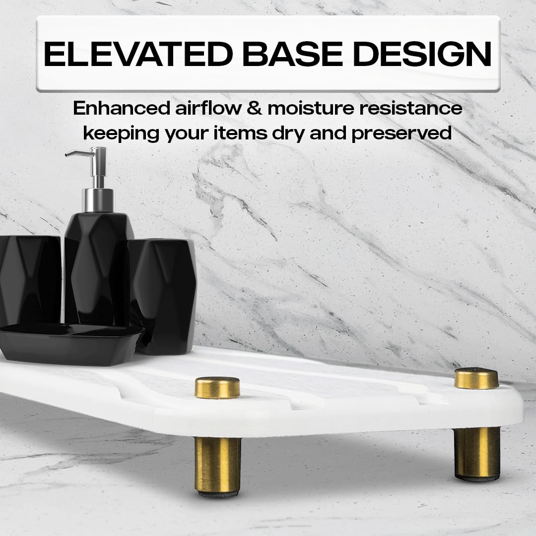 2-Piece Water Absorbing Stone Tray Set – Fast-Dry Diatomite Soap Trays for Bathroom & Kitchen Sink, Gold Finish