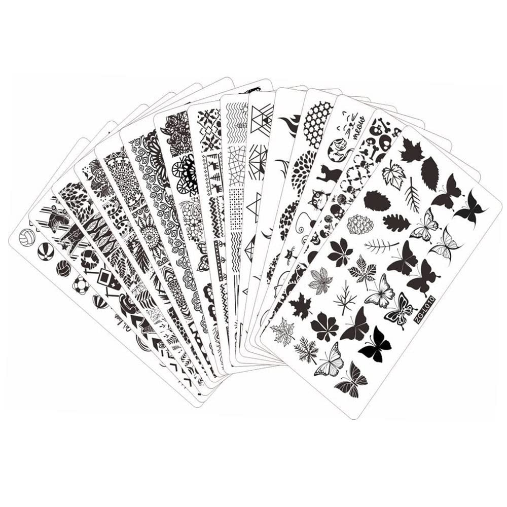 BeautyLeader 20 Pcs Nail Stamp Plates Set 15 Nail Art Plate 2 Stamper 2Scraper 1storage Bag Nails Art Stamping Plate Scraper Stamper Set Leaves Flowers Animal Nail Image Plate
