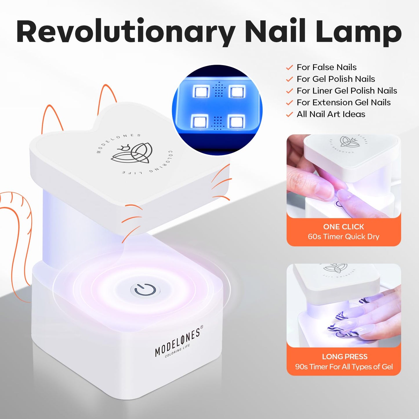 modelones X Nail Gel Kit Square, 15Sizes False Nail Tips Instant Apex Solid Glue & Mini LED Light, Medium Square Pre-Building Thick Acrylic Press on Tips U/V Lamp Extension Kit Women Gift 240Pcs
