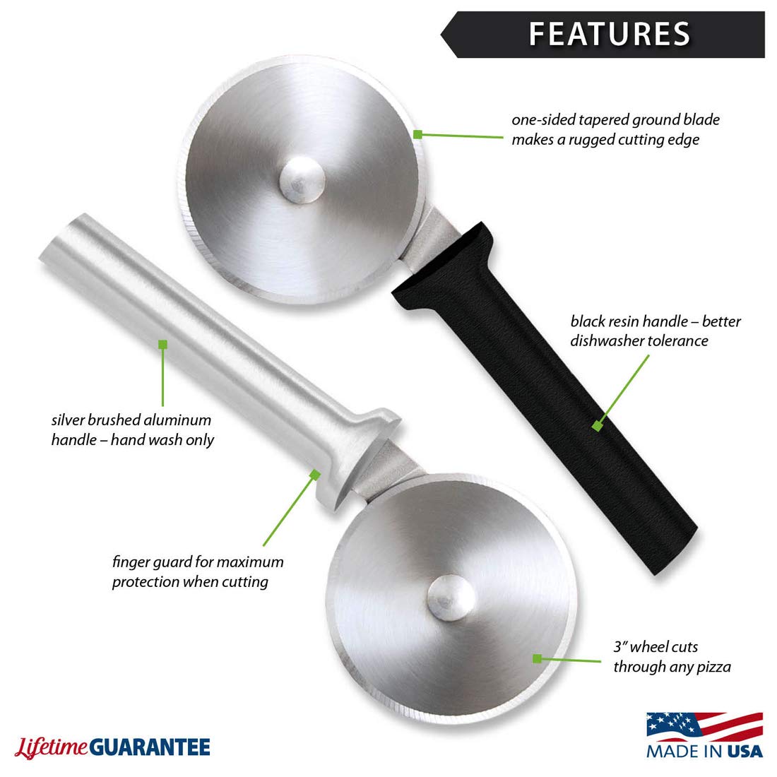 Rada Cutlery Pizza Cutter (R121), 3" Stainless Steel Wheel, Silver Handle