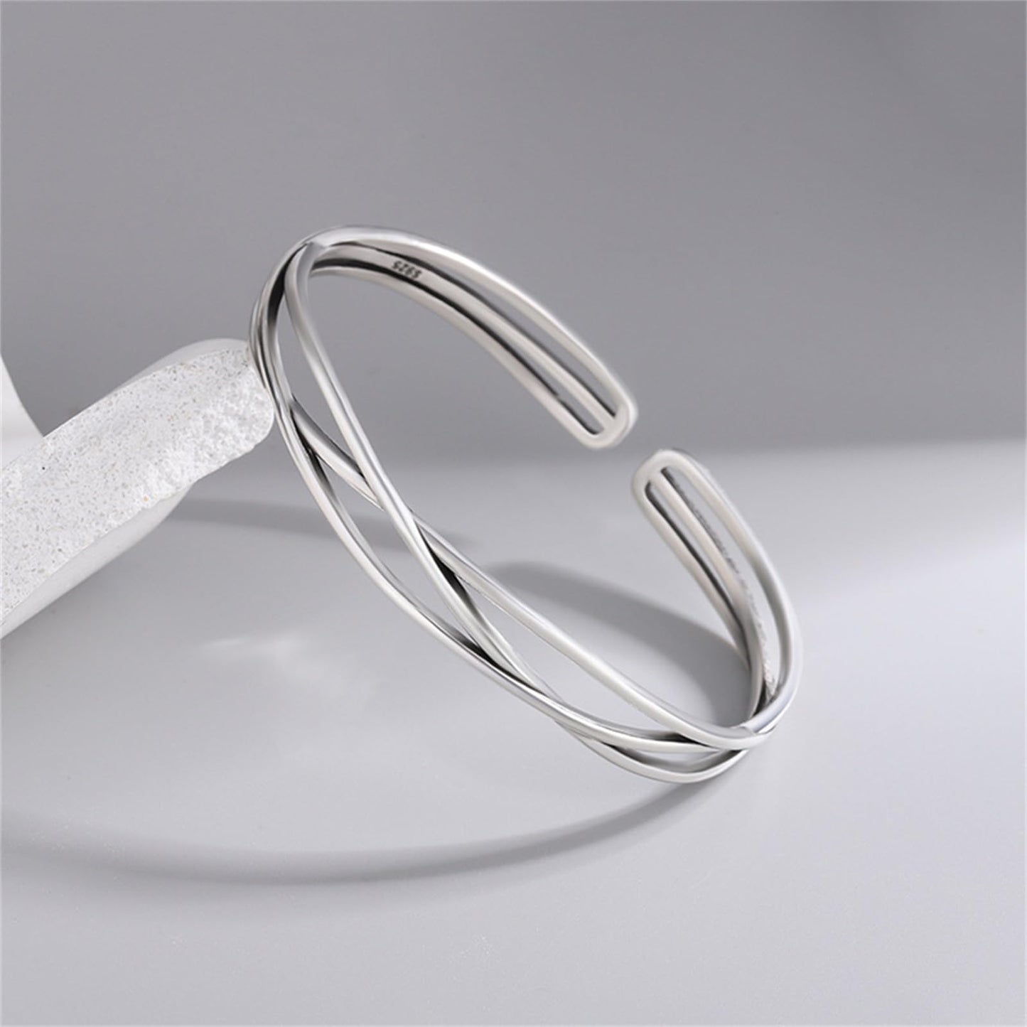 Handmade 925 Sterling Silver Bangle Bracelets For Women Hollow Layered Cuff Bangles Geometric Line Bangle Bracelets Open Adjustable Bangles For Women Minimalist Statement Bangle Christmas Gifts