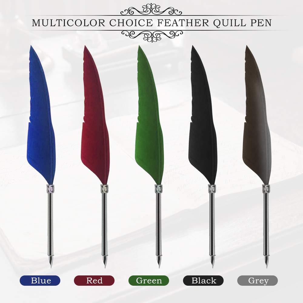 GCCL Feather Quill Pen and Ink Set – Vintage Calligraphy Writing Kit with 5 Nibs, Journal Notebook, Ink Bottle, Pen Holder, Gift Box for Men and Women (Red)