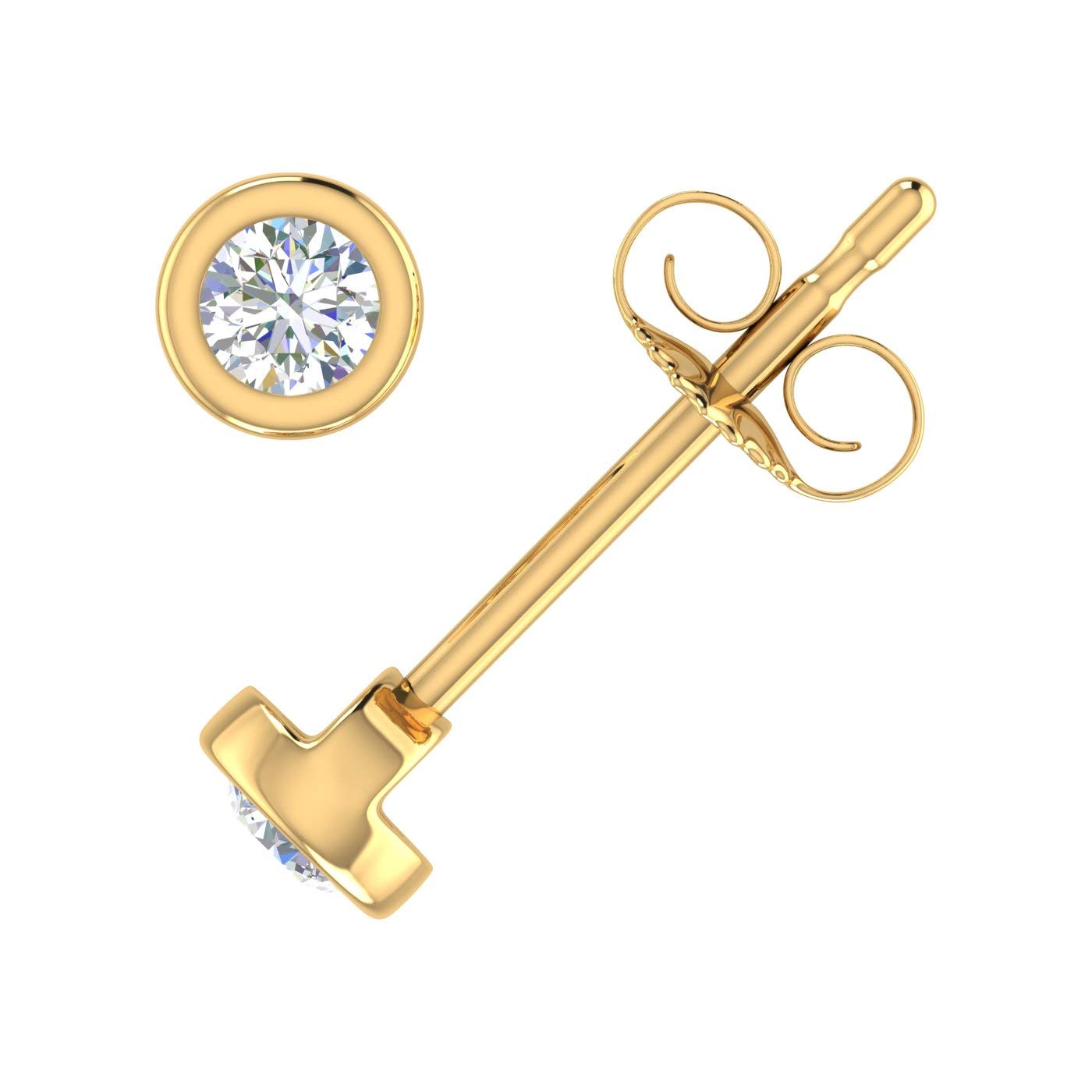 0.14 Carat Bezel Set Natural Diamond Stud Earrings for Women in 10K Yellow Gold