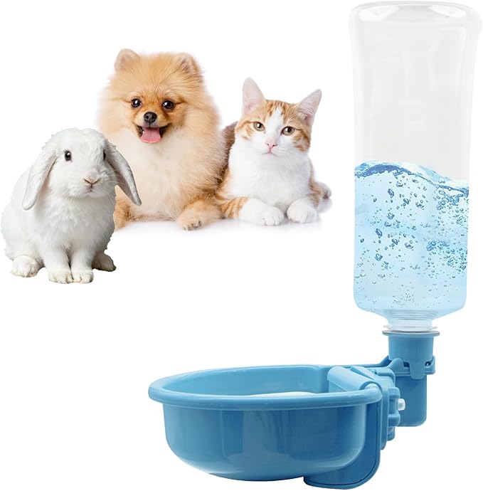 VANNON Gravity Pet Water Bowl, 16oz Anti-Splash Crate Dispenser, Blue