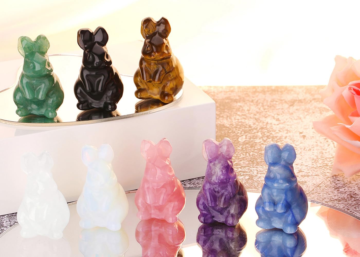 QINJIEJIE 2" Blue Aventurine Bunny Decor Easter Decorations Healing Crystals Rabbit Figurine Carved Stones Statue Natural Gemstones Polished Crystal Gift for Spring Easter Decor Party Favors