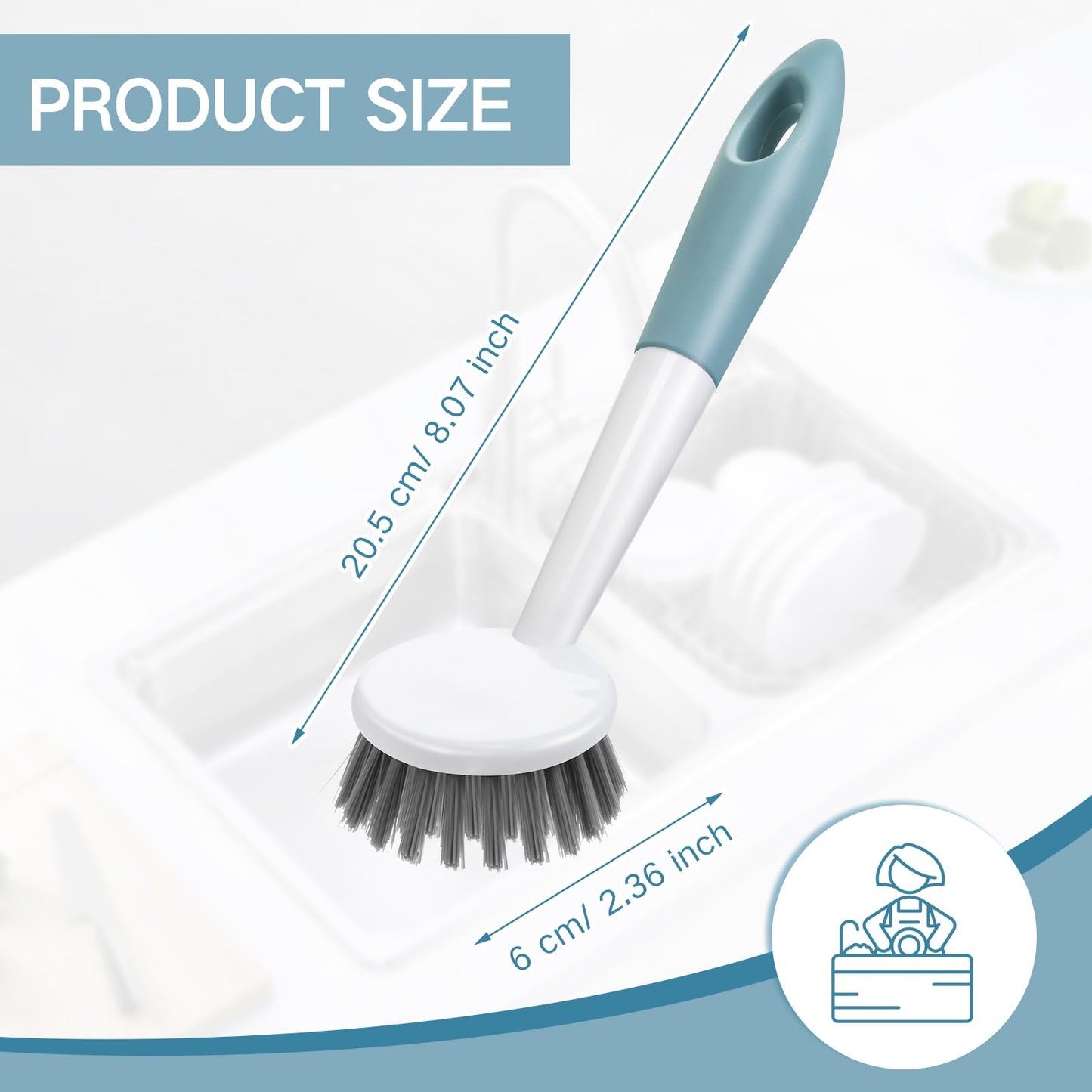 Patelai 6 Pack Kitchen Scrub Dish Brush with Long Handle Dish Scrubber with Stiff Bristles Scrub Brushes for Kitchen Dishes Washing Tools, Pots, Pans and Sink Cleaning (Celadon)
