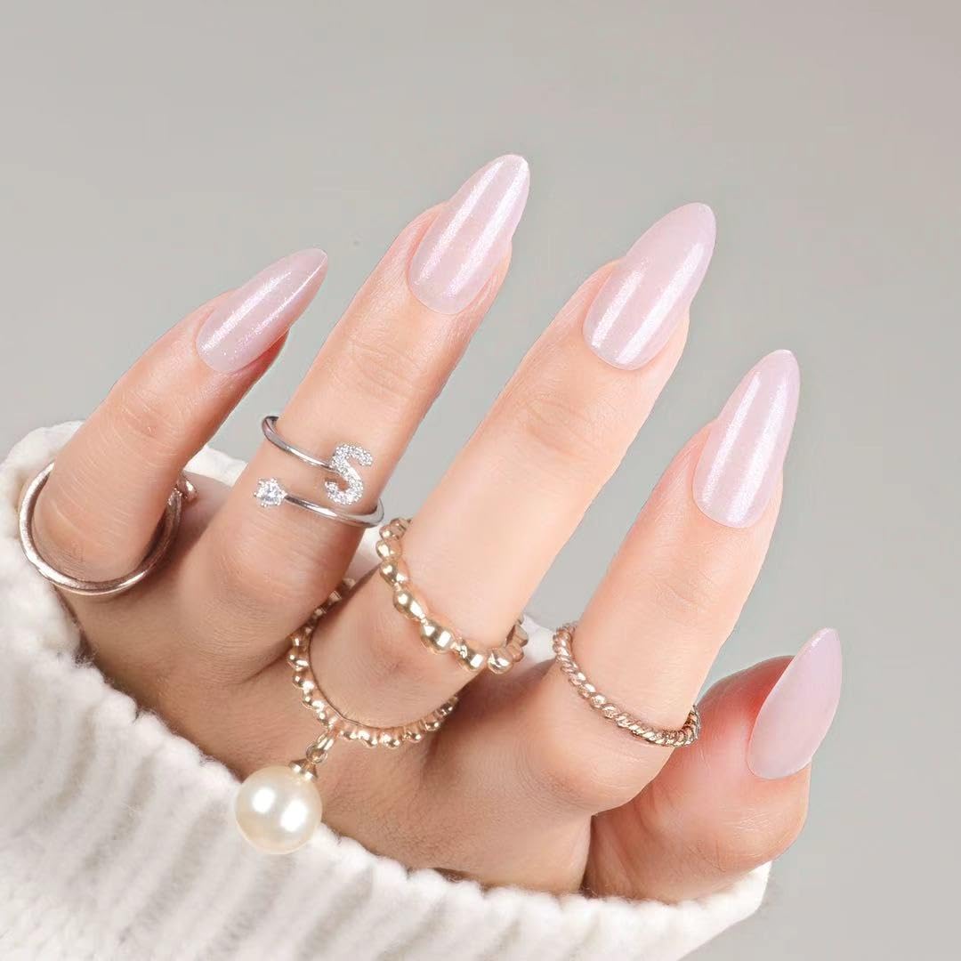 30Pcs Almond Press On Nails - Supremely Fit & Natural Soft Gel Almond Nails,15 Sizes, Reusable Fake Nails Kit with Gift Box for Women (P-PINK)