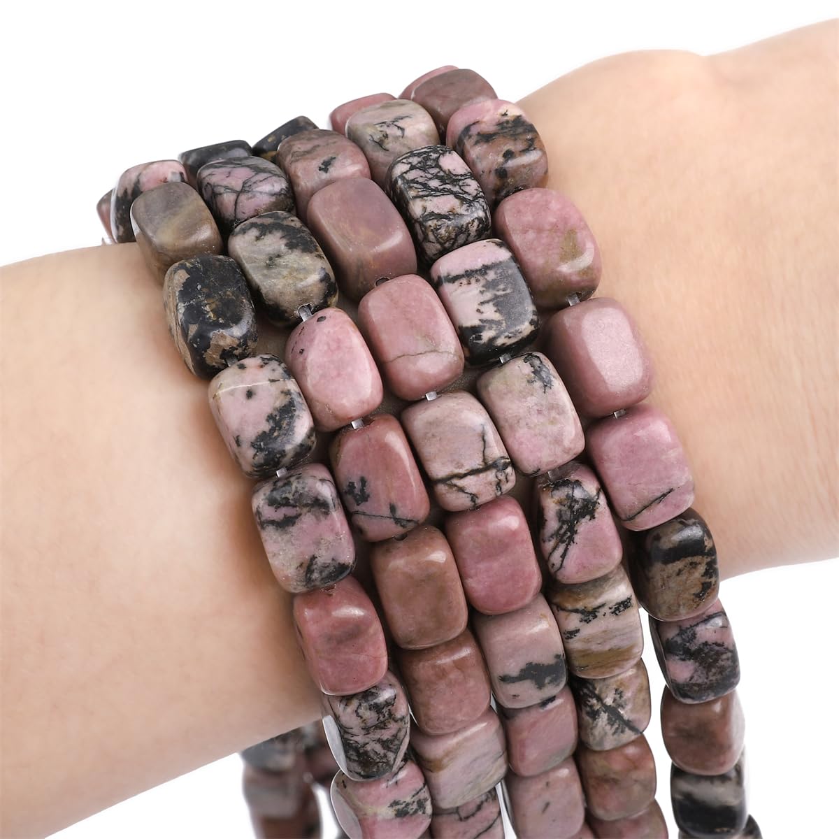 BEADIA Natural Rhodochrosite Cuboid Stone Loose Semi Gemstone Beads for Jewelry Making 8mmx12mm 38cm/Strand