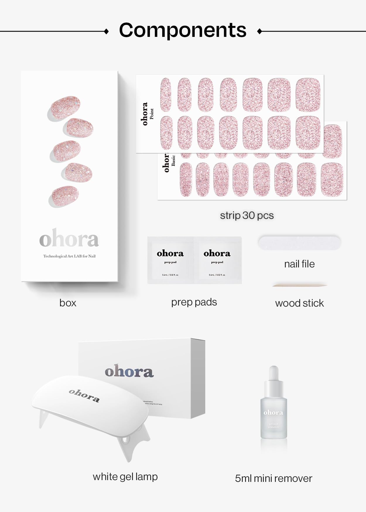 ohora Semi-Cured Gel Nail Strips Value Set (N Pixie Dust Starter Kit) Includes Full Size Lamp and Mini Remover, Salon-Quality, Long Lasting, Easy to Apply & Remove