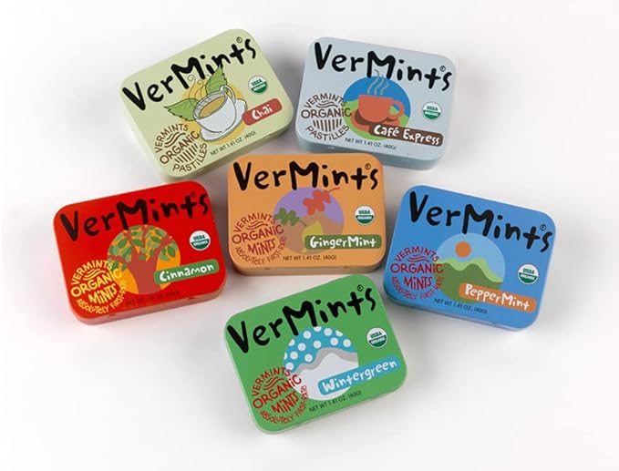 VerMints Organic Breath Mints - Real, Lasting Chai Flavored Pastilles - Breath Fresheners in Travel Mint Tins - Non-GMO, Nut Free, Gluten Free, Kosher & Vegan Candy - 1.41oz (Pack of 6)