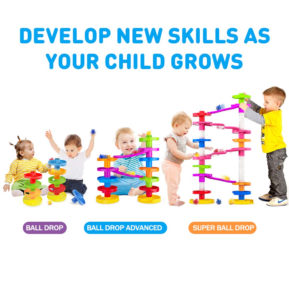 WEofferwhatYOUwant Advanced Ball Drop Toy – 16-Piece STEM Playset for Toddlers with 2 Purple Bridges & 8 Spiral Ramps | Creative Building Fun | Safe 9M+ | Interactive Family Play | Durable, Stackable