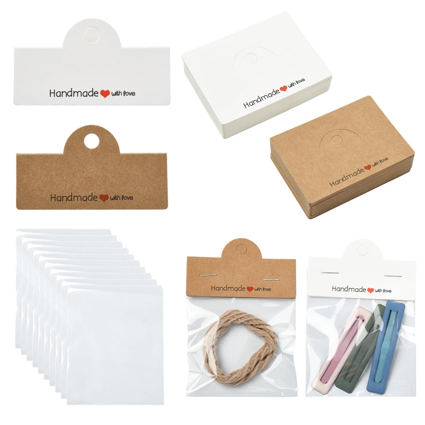 Gelirda 100Pcs Rectangle Cellophane Bags with Clear Window Handmade Packaging Pouch with Foldable Header Cards for Jewelry Packaging Accessory