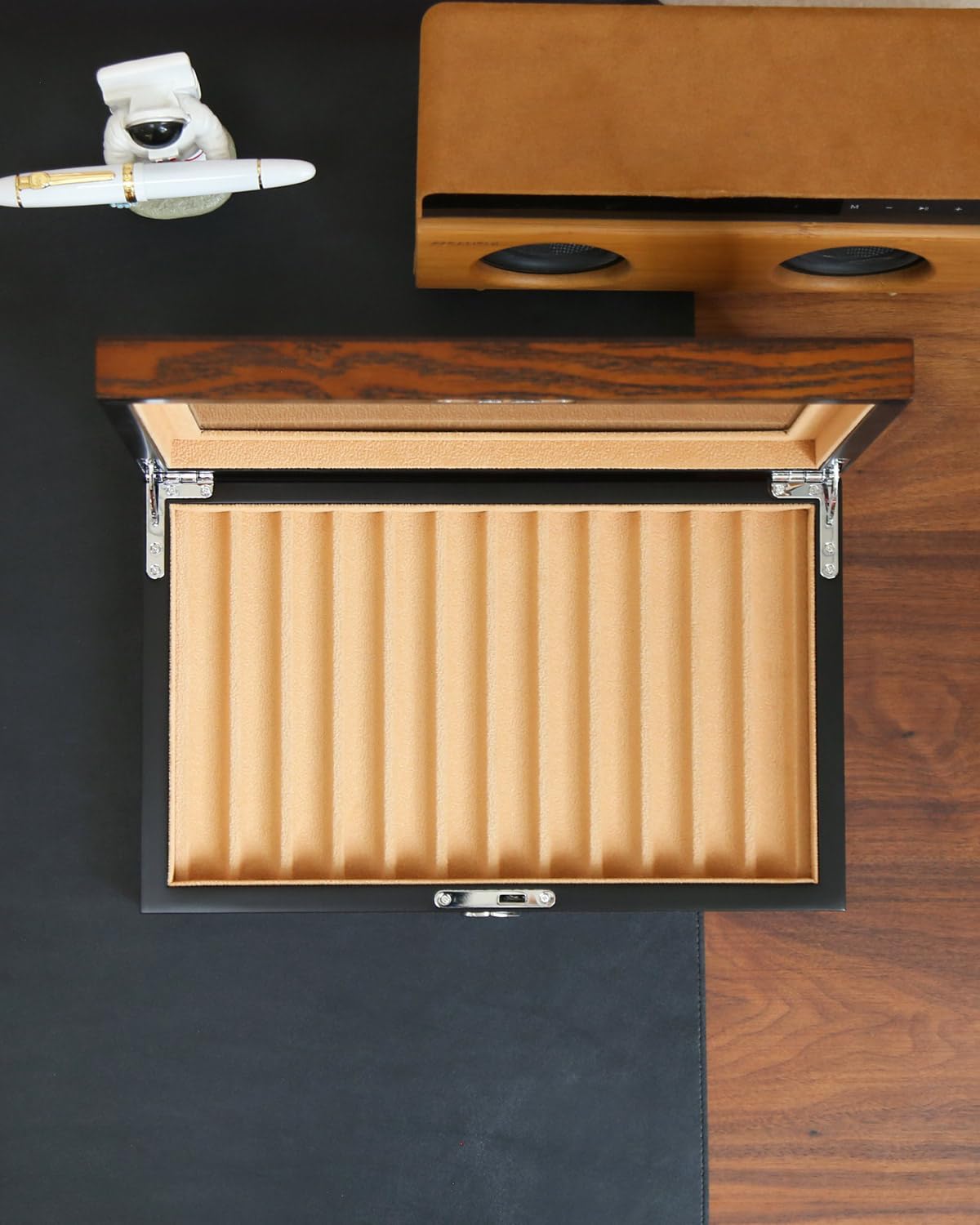 Besforu 12-Slot Fountain Pen Collector Case – Lockable Wooden Organizer with Glass Display Top, Premium Storage Box for Writing Instruments and Gift for Men