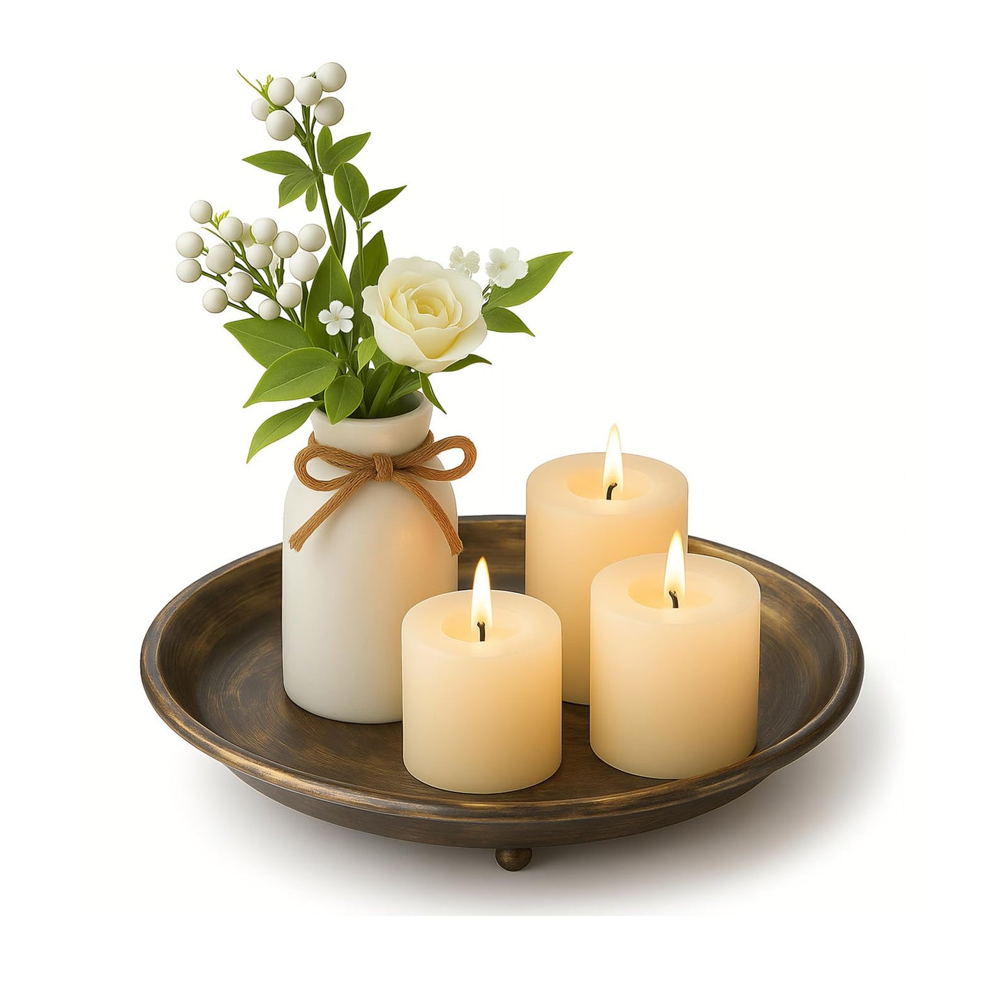 mivofo 10” Candle Holder Plate Table Décor, Farmhouse Home Decorative Tray for Coffee Table or Dinning Table Centerpieces with 30” Wooden Bead Garland - Black