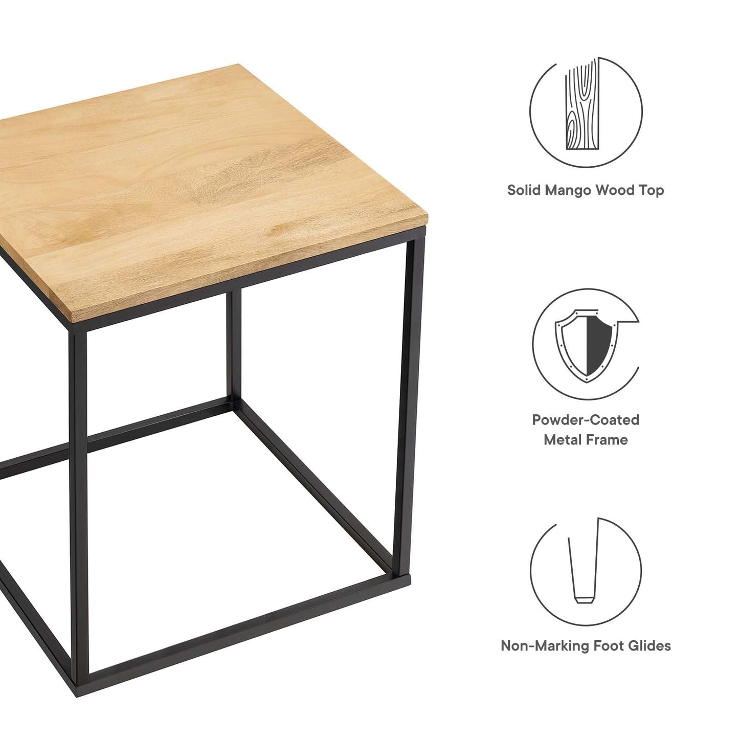 Modway Zora Modern Wood Metal Square Side Table in Oak - Industrial Rustic End Table with Metal Base - Small Square Accent Table or Bedside Table - Plant Stand Indoor