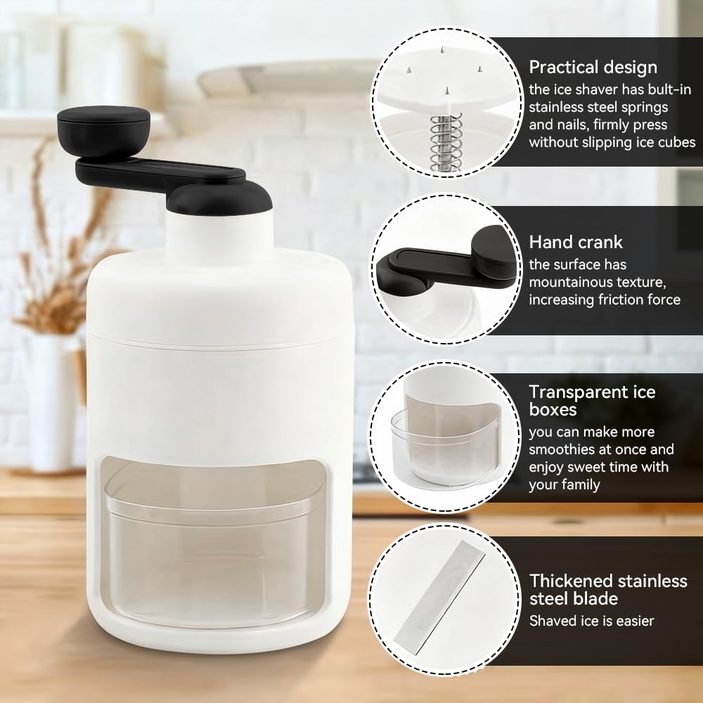 Shaved Ice Mini Snow Cone Machine, Portable Countertop Ice Shaver with No Slip Base, No Electricity Needed, Ice Cup Included, Lightweight, Stainless Steel Blade