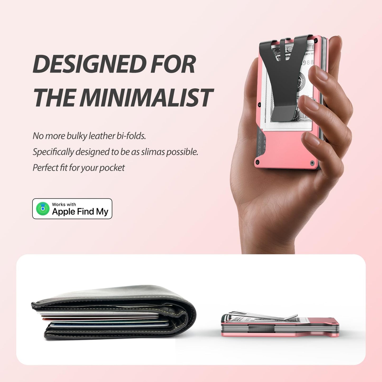 Air Wallet, Built-in Tracker Slim Wallet, Smart Wallet with Money Clip, Compatible with FindMy Network(iOS Only), Anti-Theft Card Holder, *Gift for Men (Tracker Wallet,Macaron Powder)