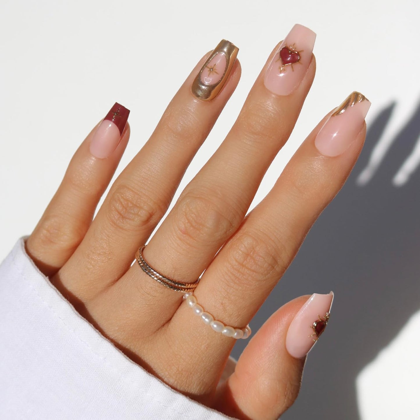 Glamnetic Press-On Nails Bundle - Divine Love | 2 Short Almond Fake Nails & 1 Medium Coffin Nail Set in 3D & Velvet Designs, Perfect Valentine’s Day Press-Ons | Durable, Salon-Quality Nail Kits