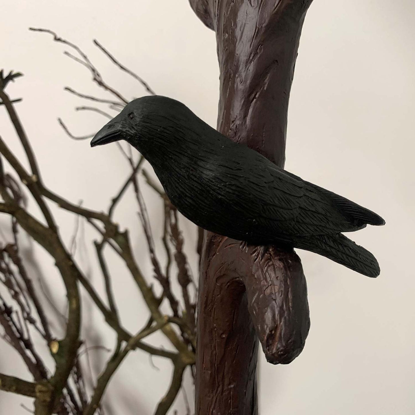 Bieye L10959 Raven Sitting on Bare Tree Branch in Full Moon Night Tiffany Style Stained Glass Torchiere Floor Lamp for Halloween Decor (Dark Blue)
